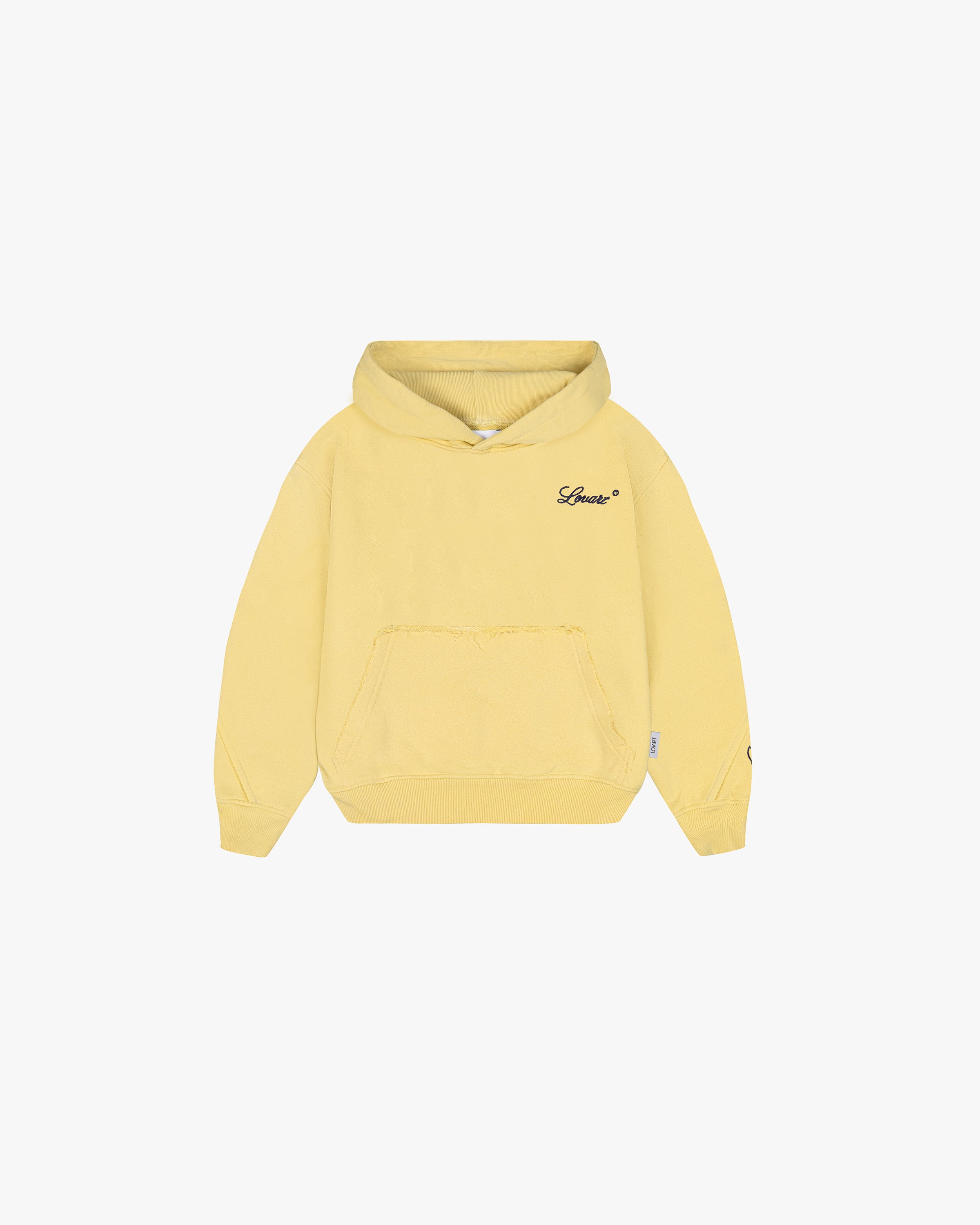 Hoodie amarillo efecto desgastado.