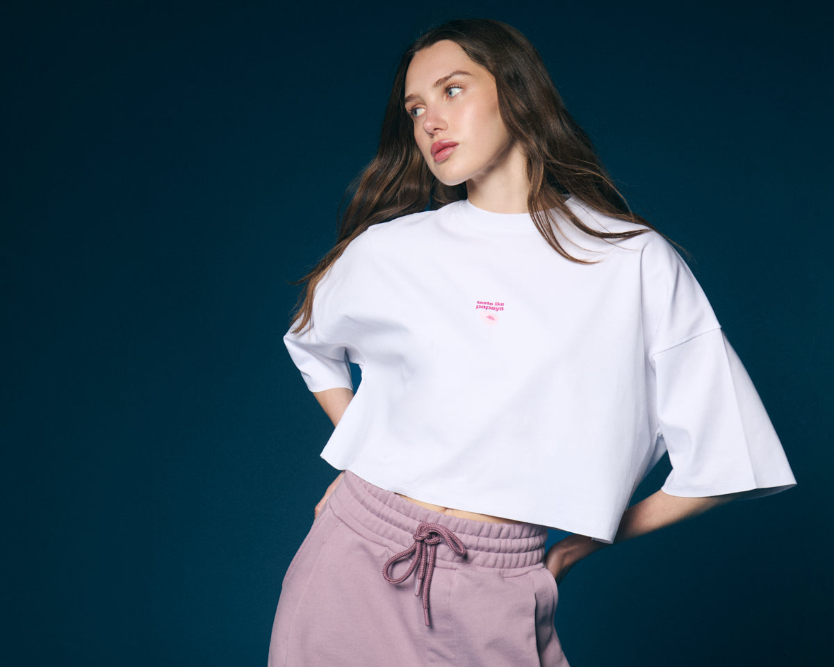 Camiseta blanca crop taste like papaya