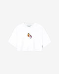 Camiseta crop blanca con gráfico frutas
