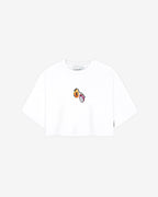 Camiseta crop blanca con gráfico frutas