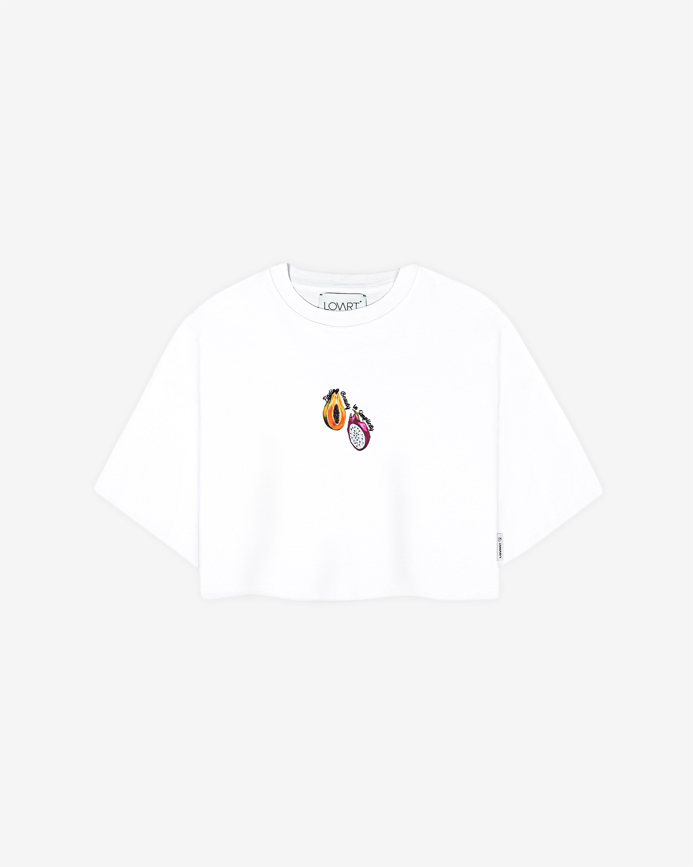Camiseta crop blanca con gráfico frutas